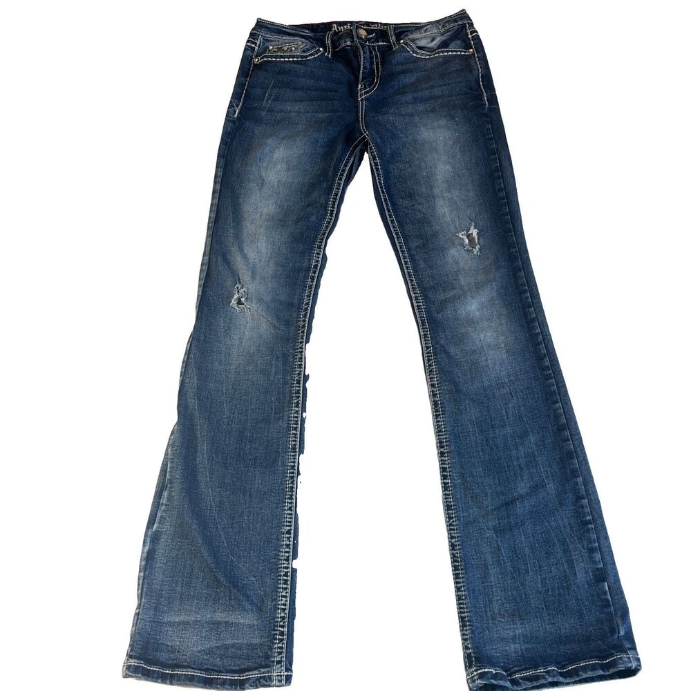 Antique Rivet Jeans Womens 28 Blue Embellished Rhinestone Denim Distressed Bling